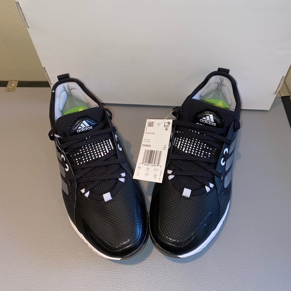 ADIDAS PUREHUSTLE WOMENS METAL CLEATS, SIZE 6, BLACK, SILVER & WHITE - Picture 1 of 10